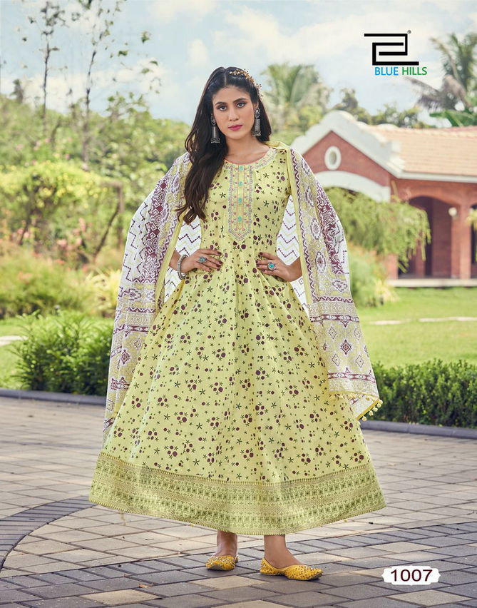 Blue Hills Spotlight 1 New Fancy Festive Wear Cotton Anarkali Kurti With Dupatta Collection